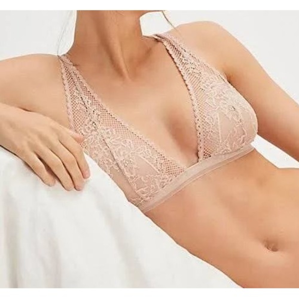 Intimately Free People Reya Lace Bralette Womens XL Sheer Neutral NEW OB1853712